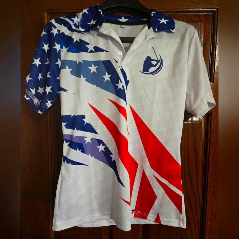 HOIUPLMKIJ Women's American Patriotic American Flag Golf Polo Shirt Size Small